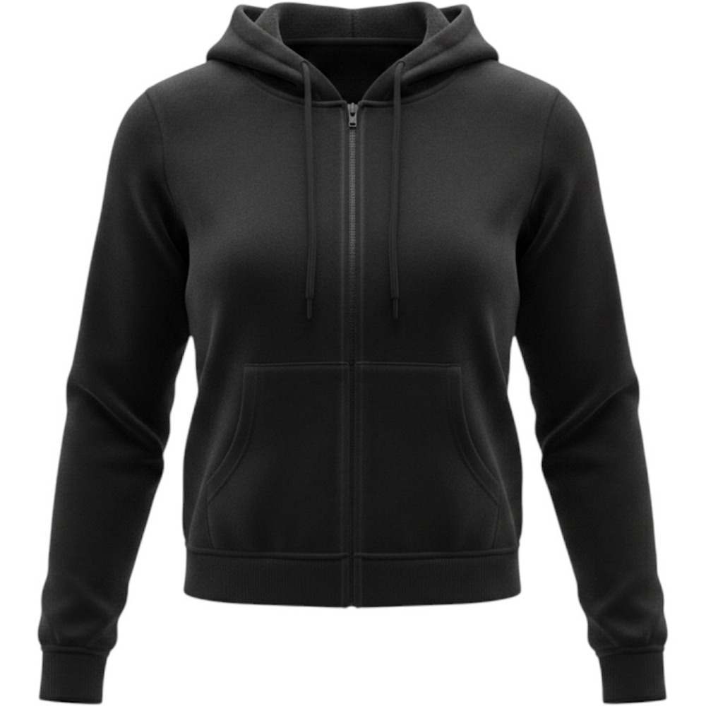 Womens Black Zip Up Hoodie Long Sleeve Suede Weighted Jacket Pockets